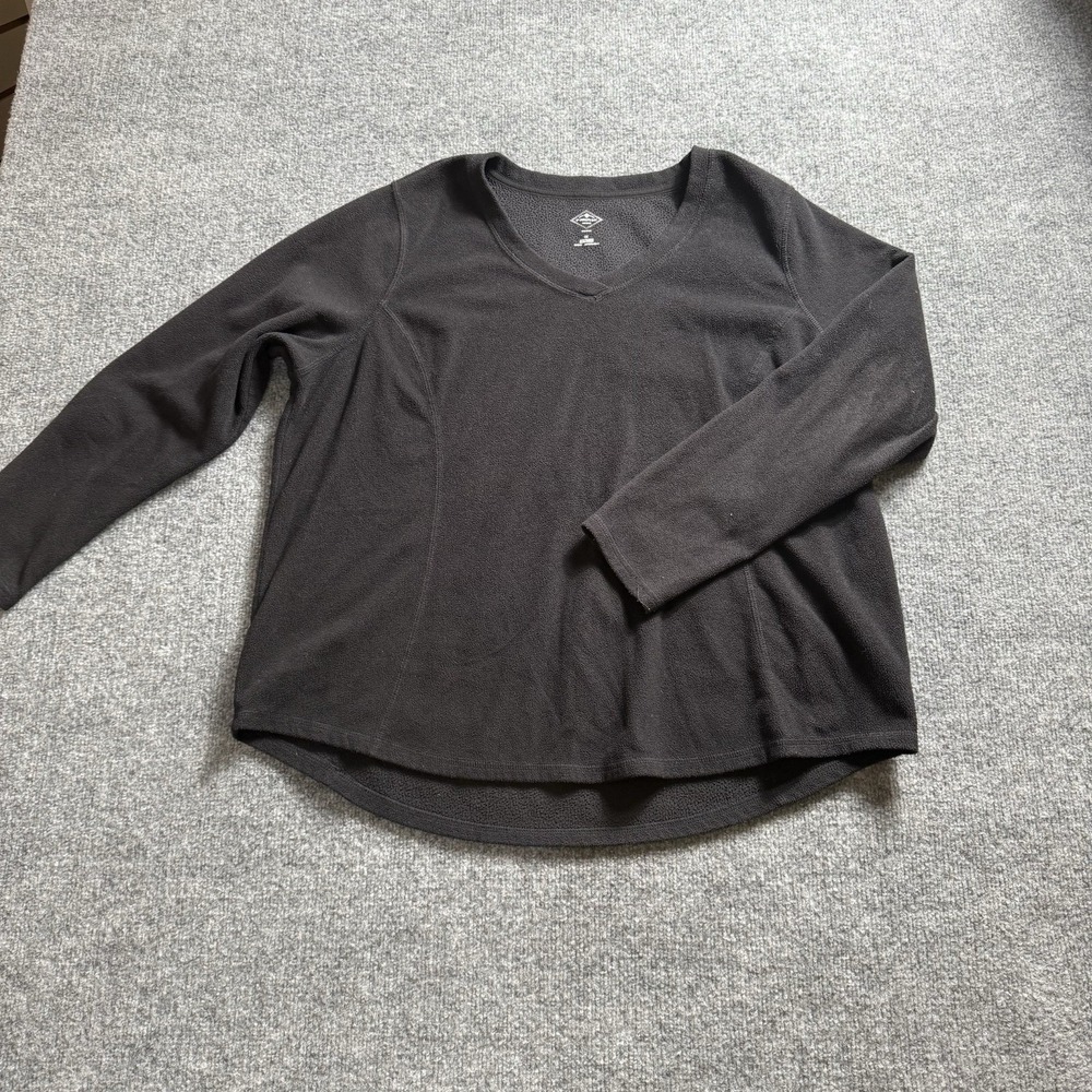 St Johns Bay Womens Black Fleece V Neck Pullover Top Sweatshirt 1X Long Sleeve